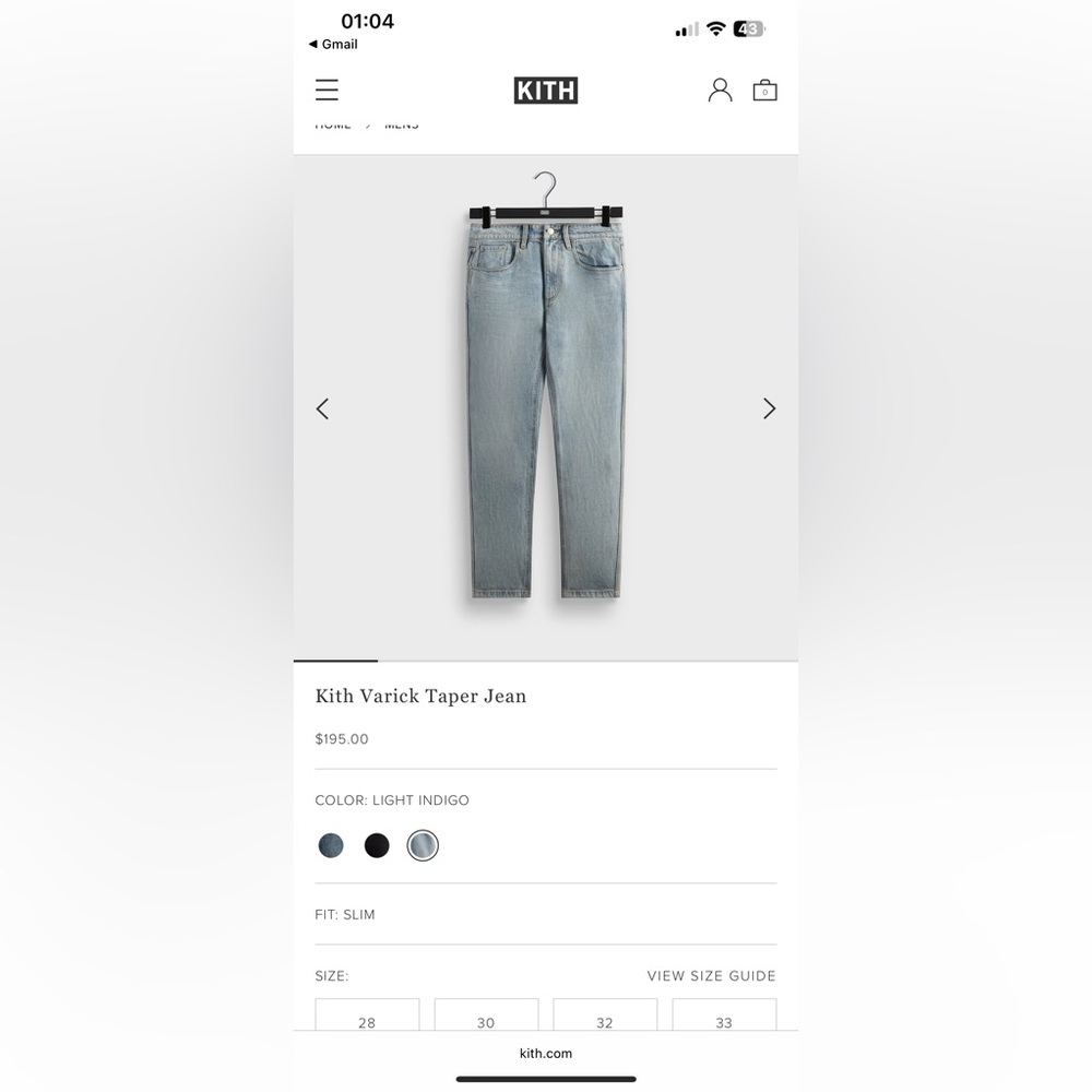 KITH Varick Denim Jeans - Light Indigo Size 33